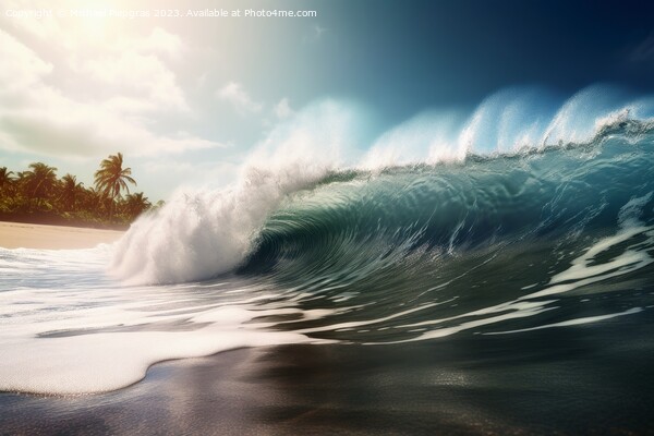 A giant tsunami wave arriving at a tropical beach created with g Picture Board by Michael Piepgras