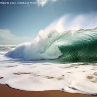 Buy canvas prints of A giant tsunami wave arriving at a tropical beach created with g by Michael Piepgras