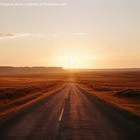 Buy canvas prints of A lonely straight road in the American landscape at sunset creat by Michael Piepgras