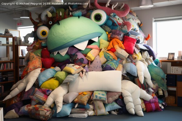 A monster made of pillows created with generative AI technology. Picture Board by Michael Piepgras