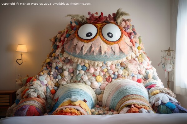 A monster made of pillows created with generative AI technology. Picture Board by Michael Piepgras