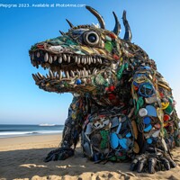 Buy canvas prints of A monster made of plastic waste on the ocean beach created with  by Michael Piepgras