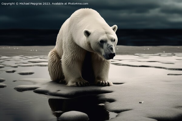 A sad polar bear on a small ice floe created with generative AI  Picture Board by Michael Piepgras