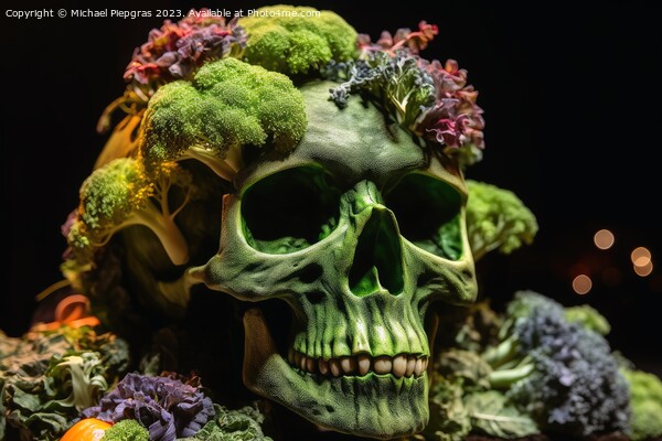 A skull made of broccoli created with generative AI technology. Picture Board by Michael Piepgras