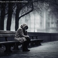 Buy canvas prints of A lonely and sad person sitting on a bench created with generati by Michael Piepgras