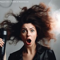Buy canvas prints of A woman with a very wild hairstyle looks amazed at an exploded h by Michael Piepgras