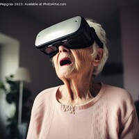 Buy canvas prints of An old woman looking stunned while exploring virtual reality cre by Michael Piepgras