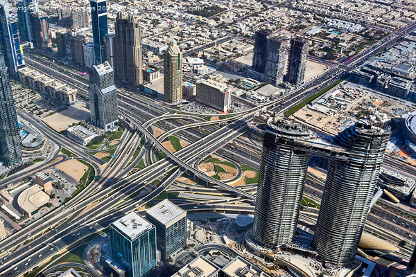 Aerial view over the city center of dubai on a sunny day Picture Board by Michael Piepgras