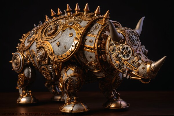 A steampunk rhino with lots of screws and cogwheels created with Picture Board by Michael Piepgras