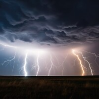 Buy canvas prints of A stormy sky with lightning strikes from the clouds to the groun by Michael Piepgras
