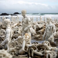 Buy canvas prints of A swarm of evil plastic waste figures conquers the beach from th by Michael Piepgras