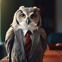Buy canvas prints of An Owl in a business outfit created with generative AI technolog by Michael Piepgras