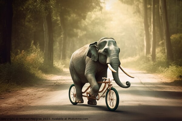 An elephant riding a small bicycle created with generative AI te Picture Board by Michael Piepgras