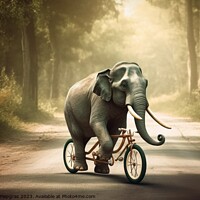 Buy canvas prints of An elephant riding a small bicycle created with generative AI te by Michael Piepgras