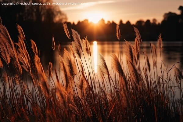 Beautiful reed grass by a lake at sunset created with generative Picture Board by Michael Piepgras
