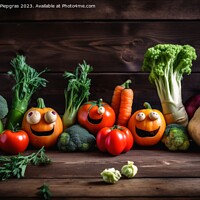 Buy canvas prints of Different happy vegetables with eyes on a wooden background crea by Michael Piepgras