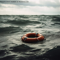 Buy canvas prints of Lifebuoy on a stormy water created with generative AI technology by Michael Piepgras