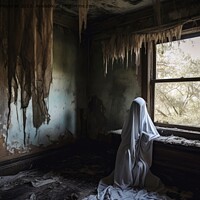 Buy canvas prints of Inside an abandoned haunted house created with generative AI tec by Michael Piepgras