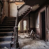 Buy canvas prints of Inside an abandoned haunted house created with generative AI tec by Michael Piepgras