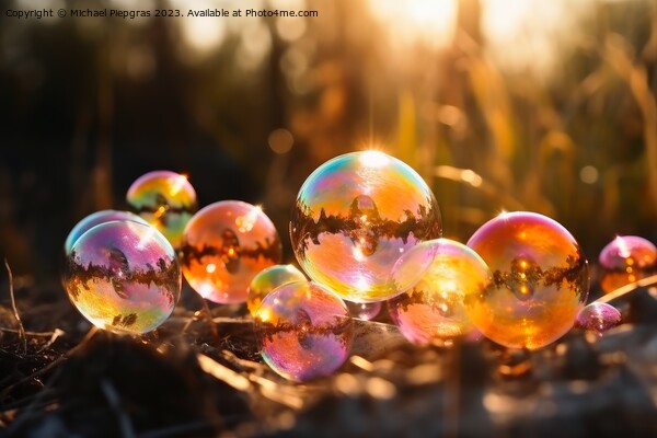 Many colourful soap bubbles in close up against a spring backgro Picture Board by Michael Piepgras