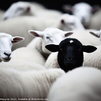 Buy canvas prints of One black sheep in a herd of white sheep. by Michael Piepgras