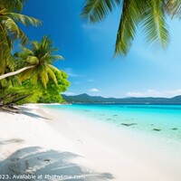 Buy canvas prints of Panoramic tropical beach with palm trees created with generative by Michael Piepgras