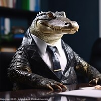 Buy canvas prints of Portrait of a crocodile in a business suit office background cre by Michael Piepgras