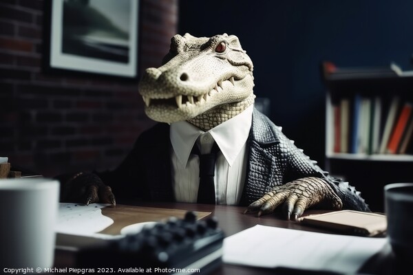 Portrait of a crocodile in a business suit office background cre Picture Board by Michael Piepgras