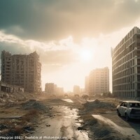 Buy canvas prints of Post apocalyptic and destroyed buildings in a big city created w by Michael Piepgras