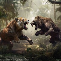 Buy canvas prints of Rumble in the jungle two beasts fighting created with generative by Michael Piepgras