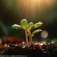 Buy canvas prints of Seedling in dark soil with a drop of water in the sunlight creat by Michael Piepgras