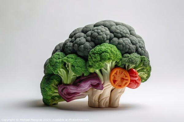 Side view of a human brain made of fresh vegetable on a white ba Picture Board by Michael Piepgras