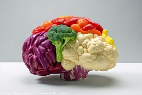 Side view of a human brain made of fresh vegetable on a white ba Picture Board by Michael Piepgras