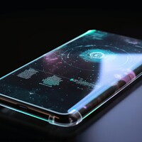 Buy canvas prints of Smartphone with a holographic display created with generative AI by Michael Piepgras