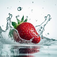 Buy canvas prints of Strawberries falling into water with splashes on a white backgro by Michael Piepgras