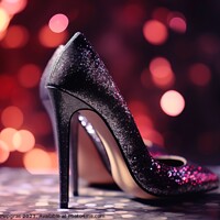 Buy canvas prints of Stylish high heel shoes with glitter and bokeh lights created wi by Michael Piepgras