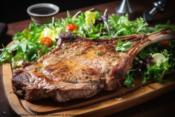 Tasty T Bone steak on a plate with some salad created with gener Picture Board by Michael Piepgras