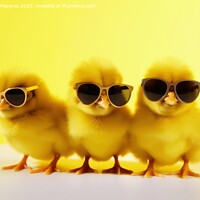 Buy canvas prints of Three yellow chicks with sunglasses created with generative AI t by Michael Piepgras