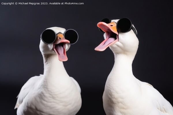 Two white goose singing a song created with generative AI techno Picture Board by Michael Piepgras
