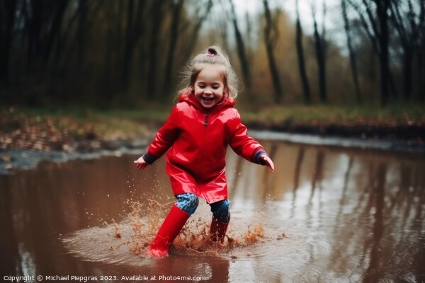 Happy little girl jumps in a puddle with rubber boots created wi Picture Board by Michael Piepgras