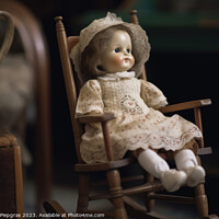 Buy canvas prints of A beautiful vintage porcelain doll sitting on a rocking chair cr by Michael Piepgras