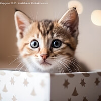 Buy canvas prints of A cute kitten looking out of a present box created with generati by Michael Piepgras