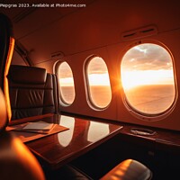 Buy canvas prints of A first class area in a business jet with the sunset through a w by Michael Piepgras