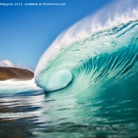 Buy canvas prints of A giant tsunami wave arriving at a tropical beach created with g by Michael Piepgras