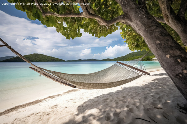 A hammock on a tropical beach created with generative AI technol Picture Board by Michael Piepgras