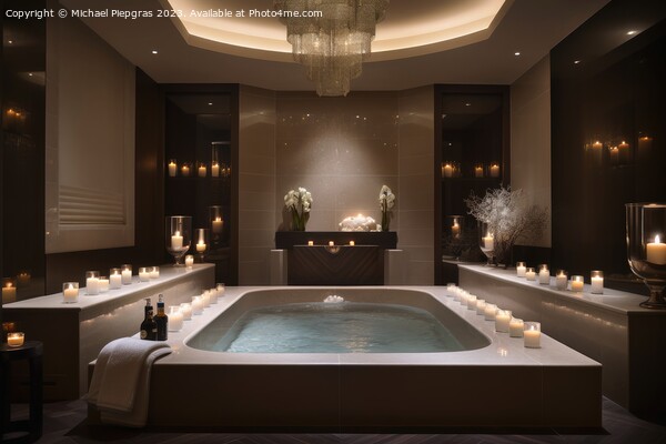 A luxury spa area with a huge bathtub and candle light created w Picture Board by Michael Piepgras