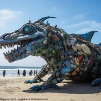 Buy canvas prints of A monster made of plastic waste on the ocean beach created with  by Michael Piepgras
