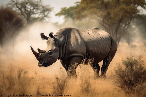 A rhino in the african savannah created with generative AI techn Picture Board by Michael Piepgras