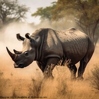 Buy canvas prints of A rhino in the african savannah created with generative AI techn by Michael Piepgras