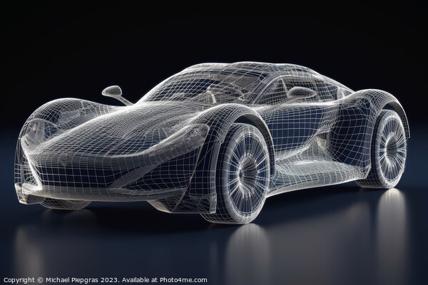 A sports car that transitions into a wireframe model created wit Picture Board by Michael Piepgras